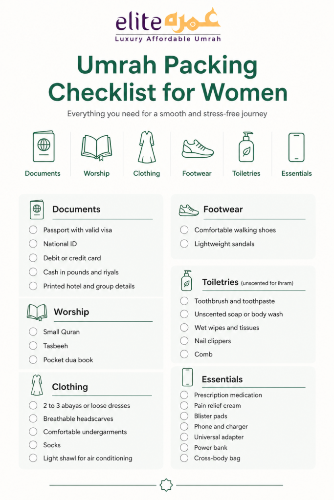 Umrah packing checklist for women